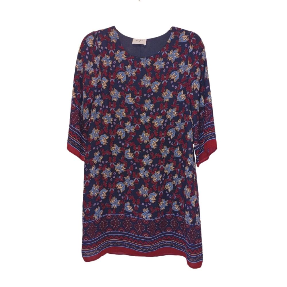 Everly blue lined floral geometric shift dress Size S Cottagecore Office Work